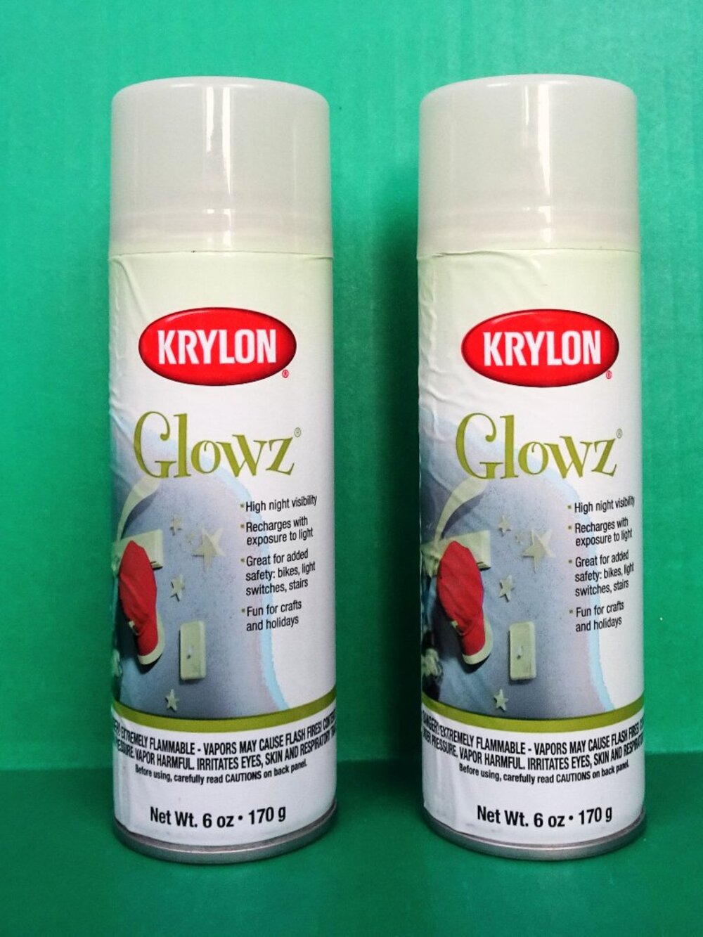 Vintage 2004 Krylon K03150 Glowz Glow in the Dark Spray Paint Green 6 oz 2pc NOS